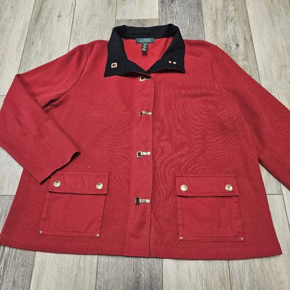 Lauren Ralph Lauren Vintage Sweater Jacket Blazer Women's 2X Plus Red Gold - Picture 1 of 7